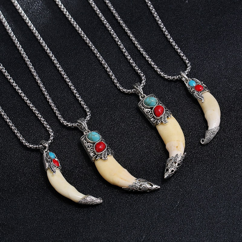 Wear FengShui Imitation Wolf Tooth Titanium Steel Balance Necklace Pendant