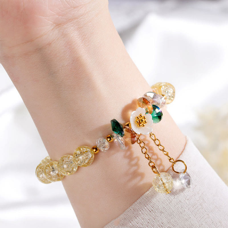 Wear FengShui Simple Design Flower Charm Glass Bead Bracelet