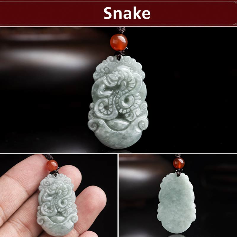 Wear FengShui Natural Jade 12 Chinese Zodiac Sucess Pendant Necklace