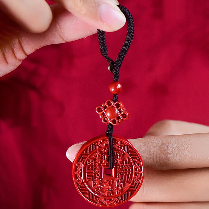 Wear FengShui Natural Cinnabar Mountain Ghosts Spend Money Bagua Blessing Necklace Pendant Key Chain