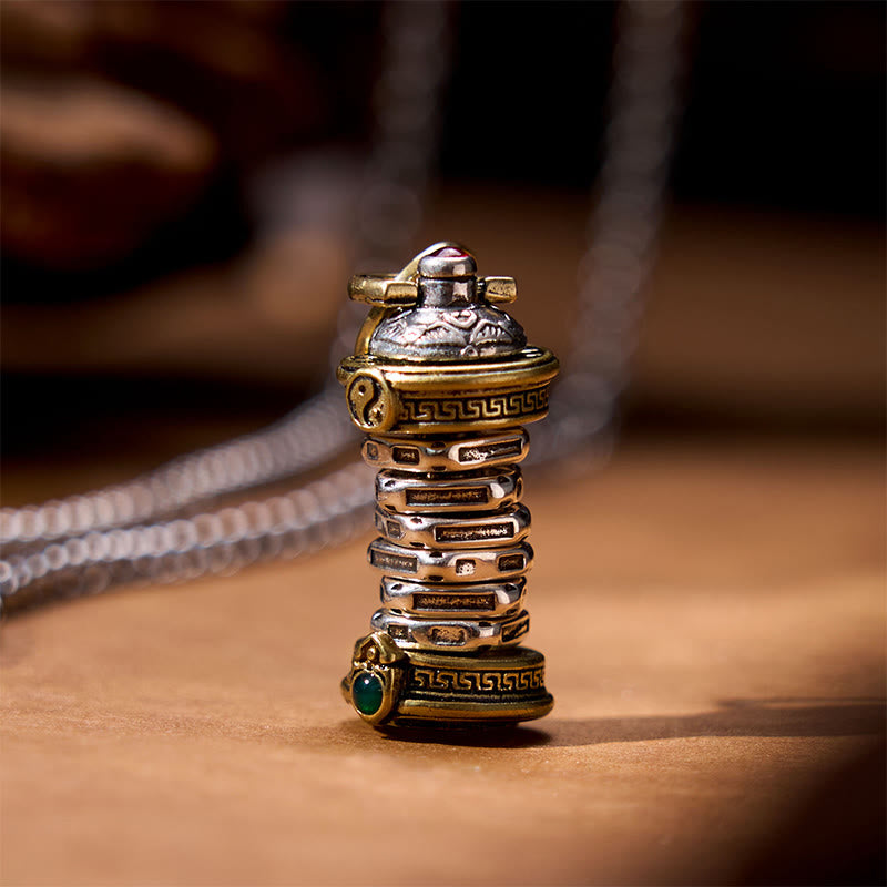 Wear FengShui Yin Yang Tower Copper Balance Rotatable Necklace Pendant