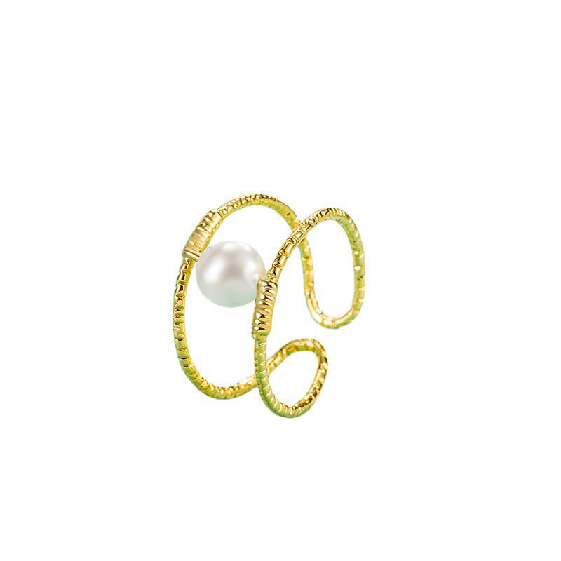 Wear FengShui Round Jade Pearl Bead Double Layer Copper Luck Adjustable Ring