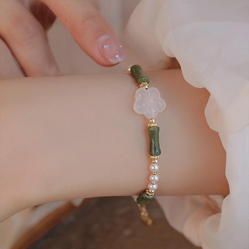 Wear FengShui Peridot Bamboo Flower Agate Pearl Peace Bracelet