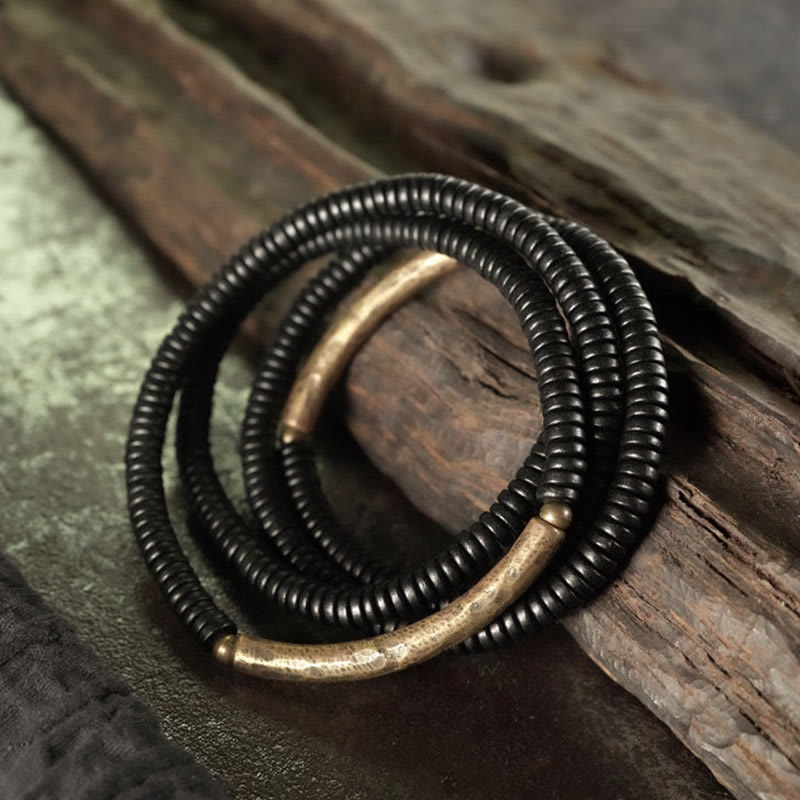 Wear FengShui Ebony Wood Brass Copper Balance Multilayered Bracelet
