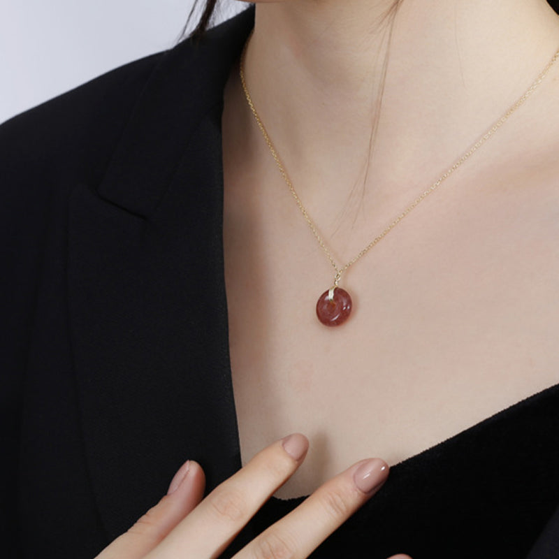 Wear FengShui 925 Sterling Silver Strawberry Quartz Healing Positive Necklace