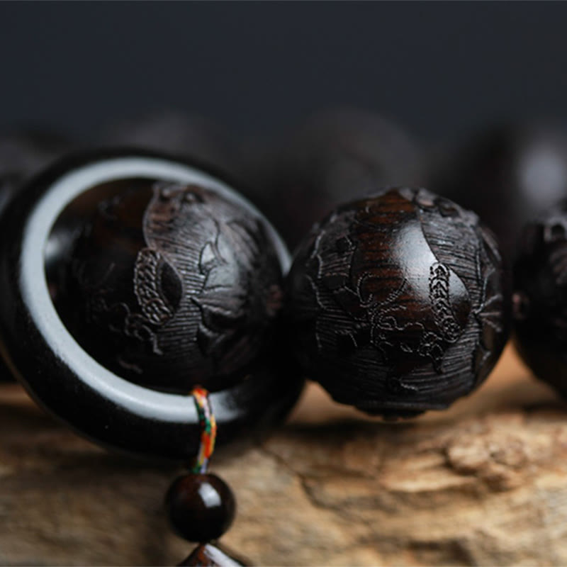 Wear FengShui Ebony Wood Chinese Character Yin Yang Engraved Gourd Balance Bracelet