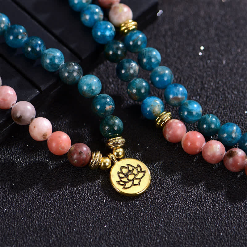 Wear FengShui Lazurite Picasso Jasper Amazonite Rhodonite Apatite Positive Lotus Prayer Bead Bracelet
