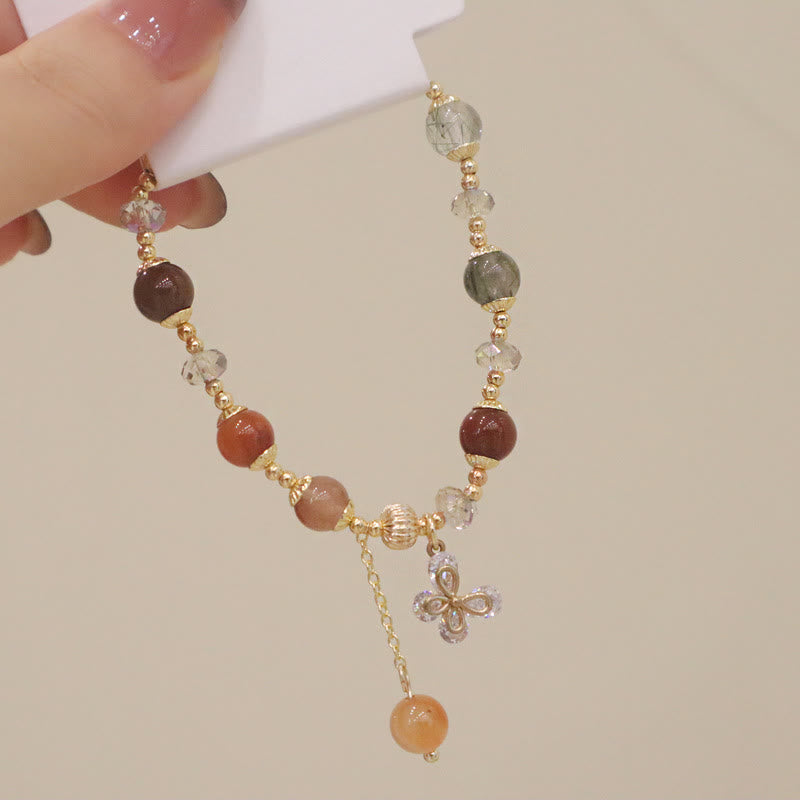 Wear FengShui Natural Fu Lu Shou Rainbow Crystal Rutilated Quartz Wealth Butterfly Charm Bracelet