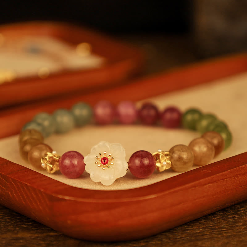 Wear FengShui Colorful Tourmaline Jade Flowers Love Bracelet