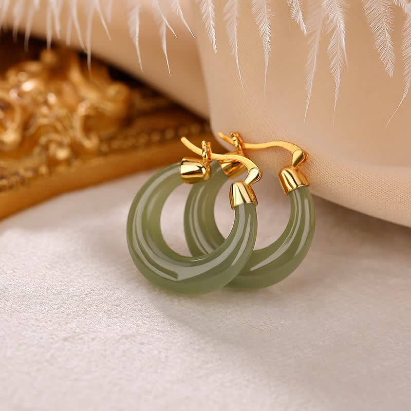 Wear FengShui Round Jade Cyan Jade Prosperity Luck Drop Earrings