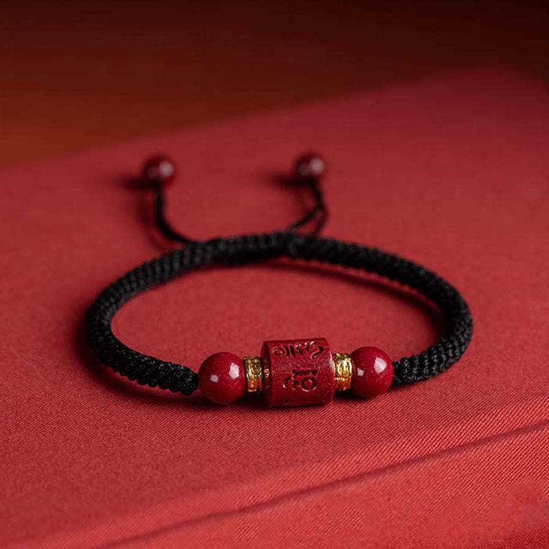 Wear FengShui Tibet Cinnabar Om Mani Padme Hum Engraved Blessing Braided Bracelet