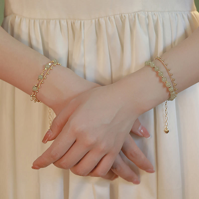 Wear FengShui 14K Gold Plated 2 Layers Hetian Jade Bead Luck Prosperity Bracelet
