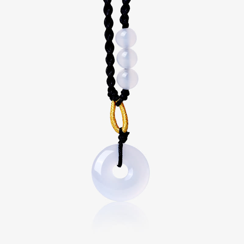 Wear FengShui Strawberry Quartz Chalcedony Peace Buckle Healing Necklace Pendant