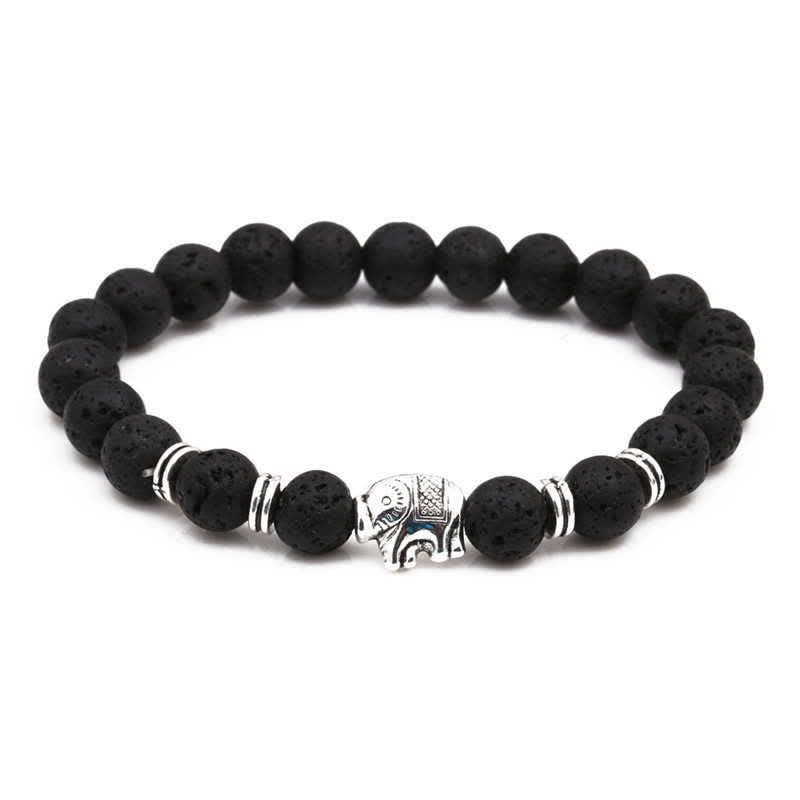 Wear FengShui Lava Rock Tiger Eye Stone Elephant Diffuser Peace Healing Bracelet