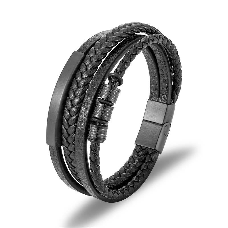 Wear FengShui Leather Multi-Layer Titanium Steel Balance Braided Magnetic Buckle Bracelet
