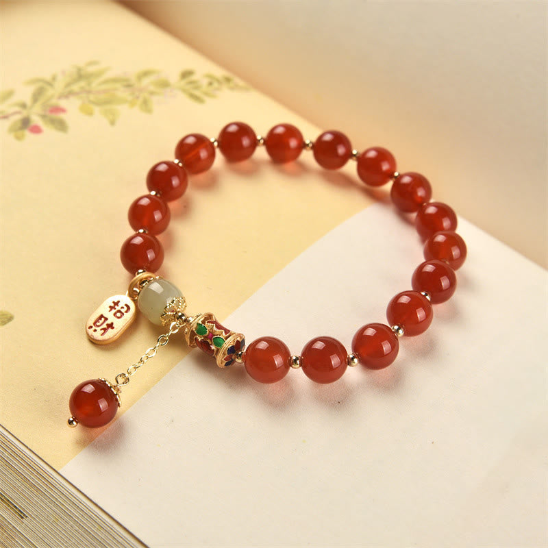 Wear FengShui Natural Red Agate Jade Confidence Fortune Blessing Charm Bracelet