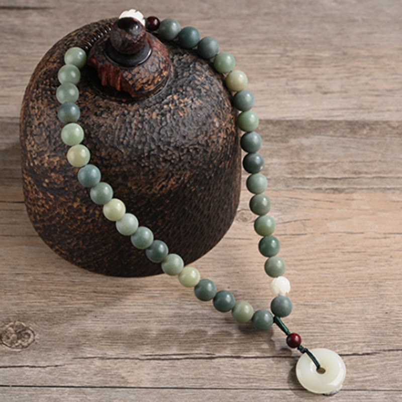 Wear FengShui Cyan Bodhi Seed Lotus Jade Peace Buckle Wisdom Double Wrap Bracelet