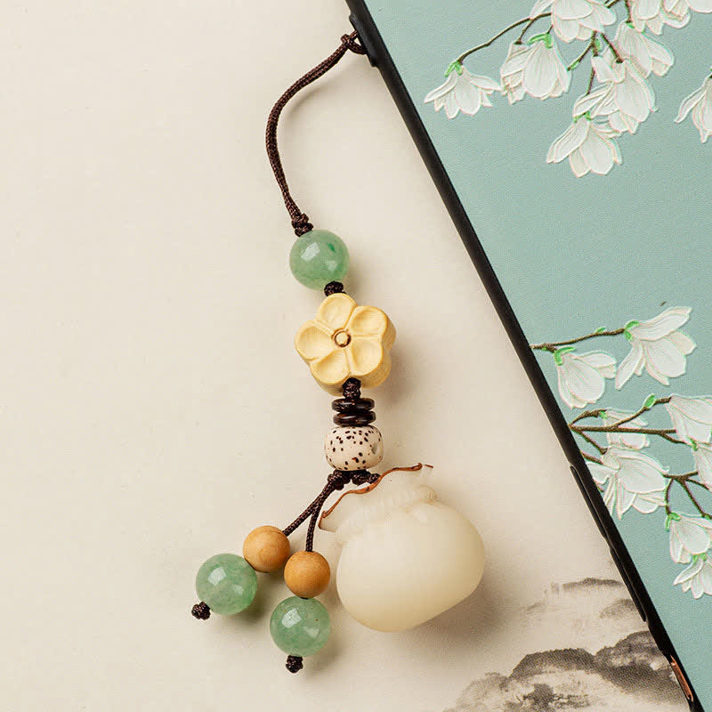Wear FengShui Natural Bodhi Seed Money Bag Flower Blessing Prosperity Keychain