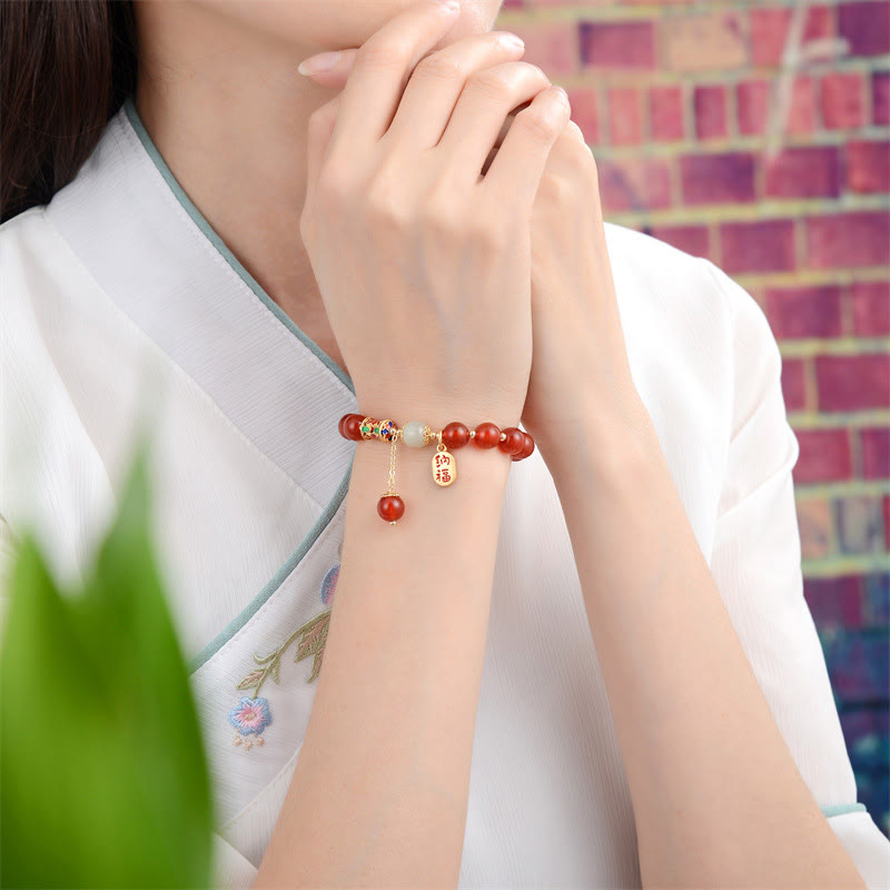 Wear FengShui Natural Red Agate Jade Confidence Fortune Blessing Charm Bracelet