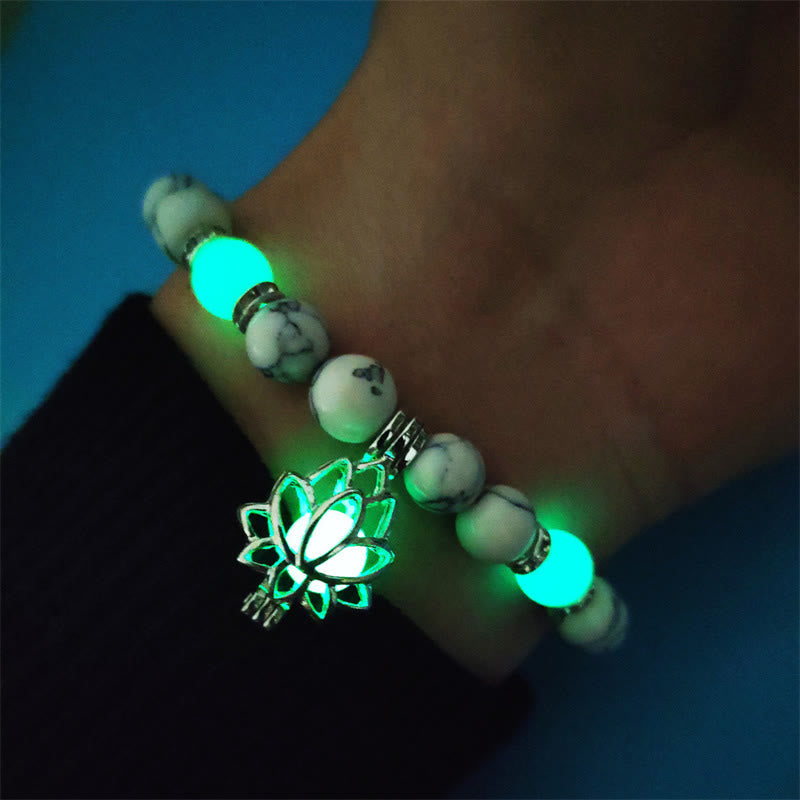 Wear FengShui Tibetan Turquoise Glowstone Luminous Bead Lotus Protection Bracelet