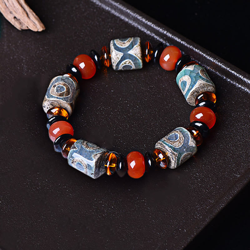Wear FengShui Tibetan Three-eyed Dzi Bead Agate Protection Happiness Bracelet