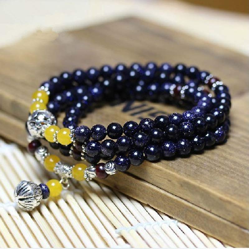 Wear FengShui Blue Sandstone Wealth Charm Bracelet Mala