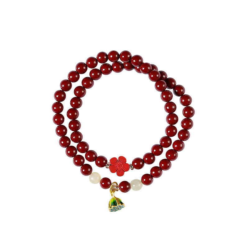 Wear FengShui Cinnabar Lotus Charm Double Wrap Blessing Bracelet