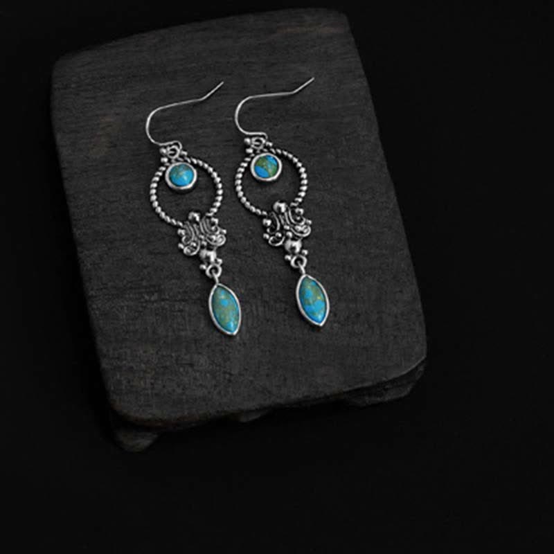 Wear FengShui 925 Sterling Silver Vintage Turquoise Waterdrop Pattern Balance Drop Dangle Earrings