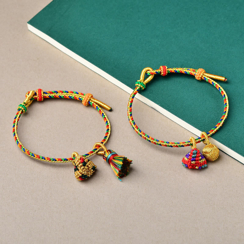 Wear FengShui Colorful Rope Luck Handmade Zongzi Golden Ball Charm Bracelet