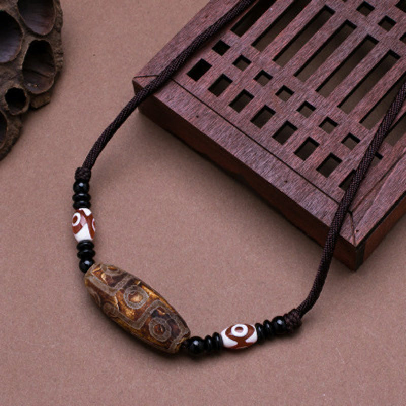 Wear FengShui Tibetan Nine-Eye Dzi Bead Protection String Necklace