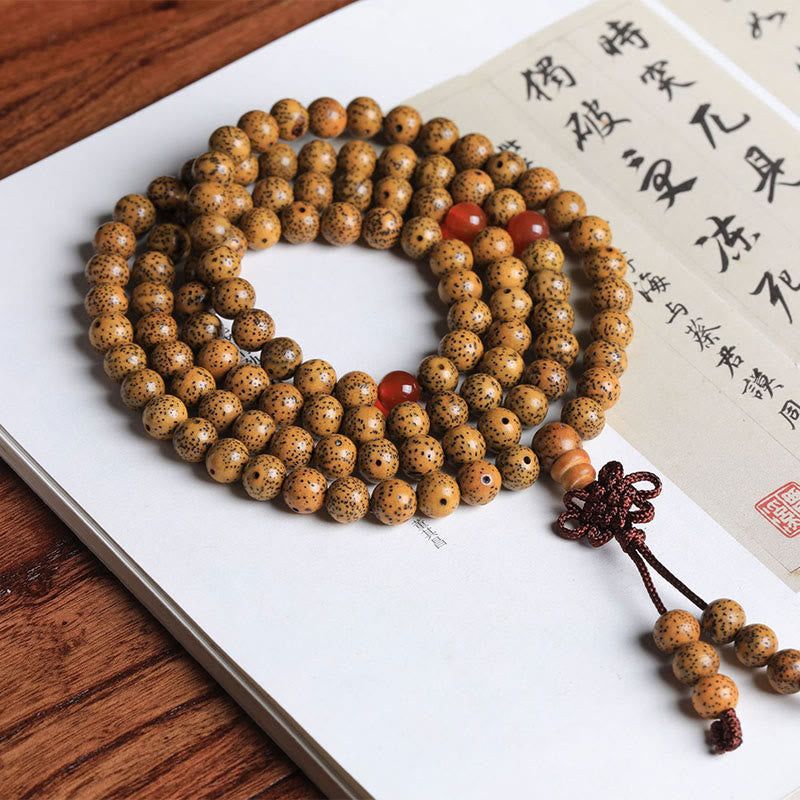Wear FengShui 108 Mala Beads Bodhi Seed Red Agate Auspiciousness Bracelet