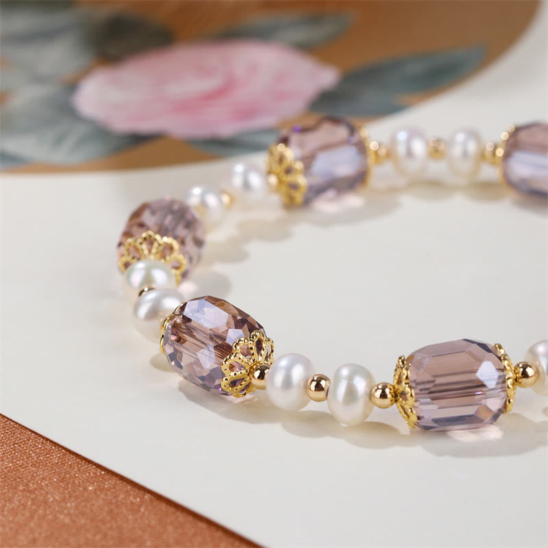 Wear FengShui Natural Amethyst Pearl Peace Healing Chain Bracelet