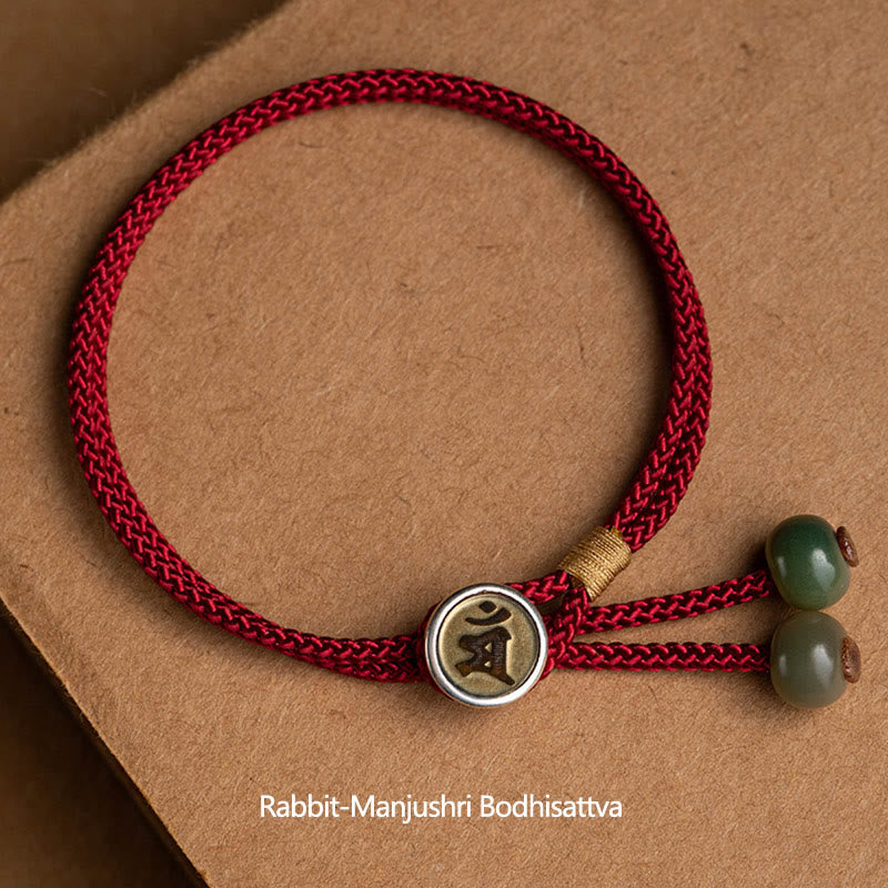 Wear FengShui 925 Sterling Silver Handmade Chinese Zodiac Natal Buddha Cyan Bodhi Seed Protection Braided Red String Bracelet