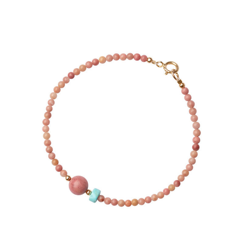 Wear FengShui 14K Gold Plated Natural Rhodonite Loving Energy Chain Bracelet