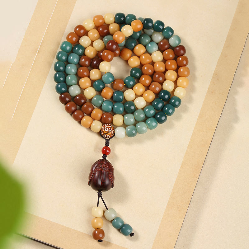 Wear FengShui Natural Bodhi Seed Lotus Dzi Bead Peace Harmony Charm Bracelet