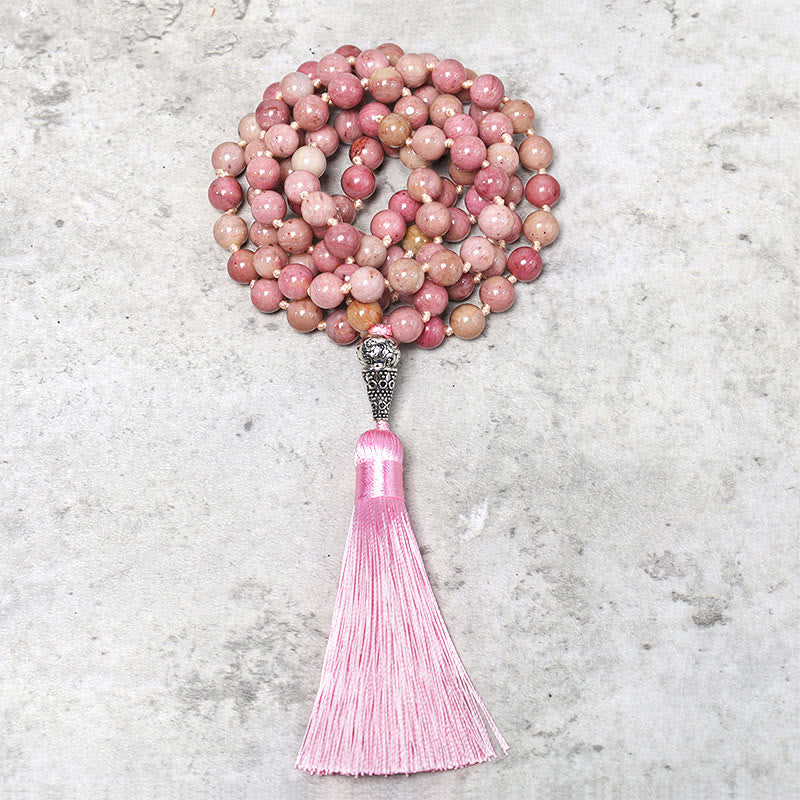 Wear FengShui 108 Mala Rhodonite Beads Yoga Meditation Prayer Beads Bracelet