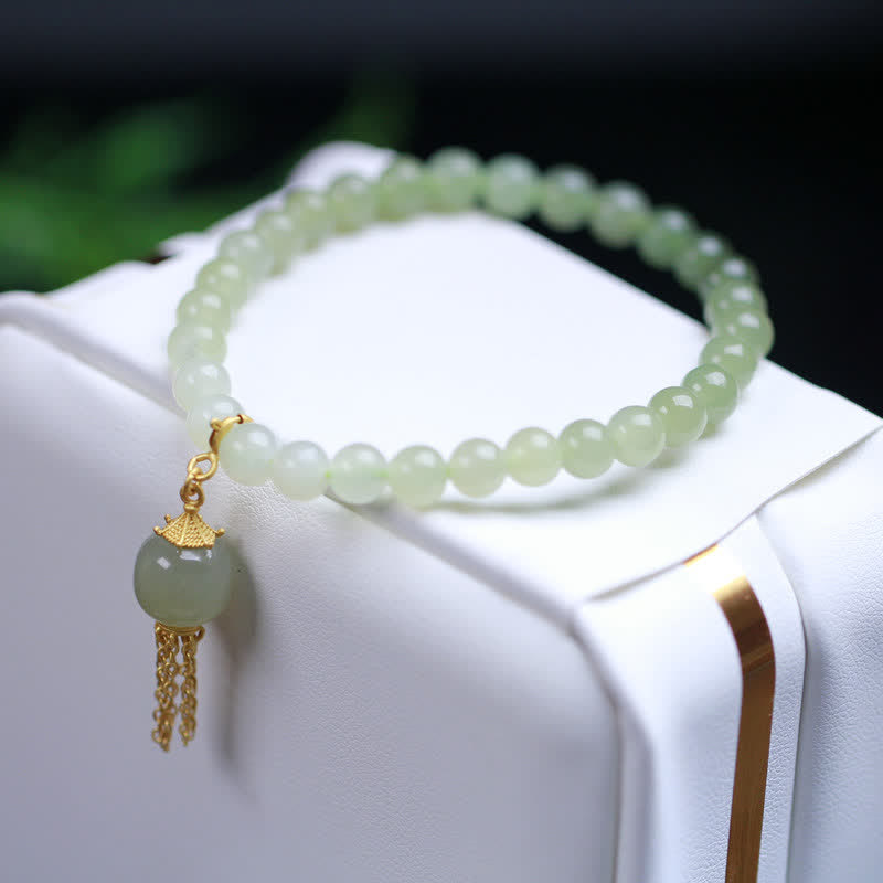 Wear FengShui 925 Sterling Silver Hetian Jade Beaded Wealth Charm Bracelet