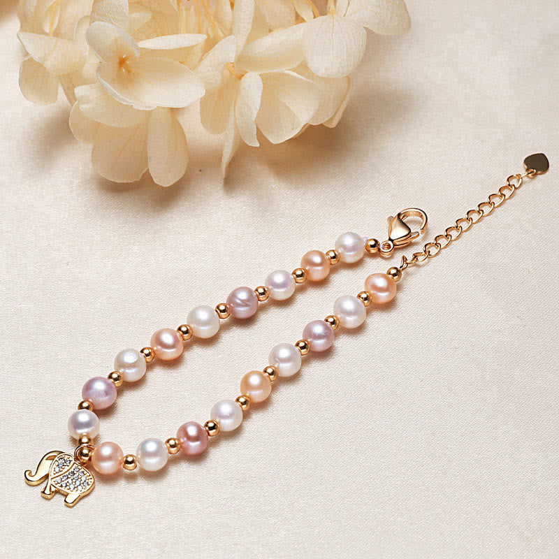 Wear FengShui 18K Gold Plated Pearl Elephant Zircon Charm Sincerity Bracelet