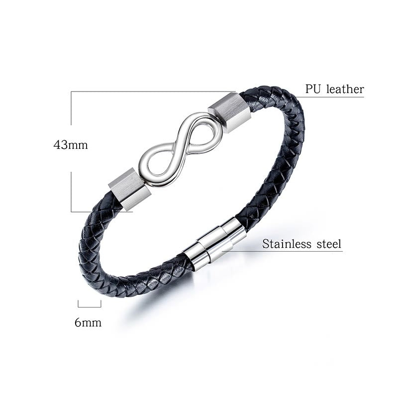 Wear FengShui Endless Knot Titanium Steel Infinity Leather Weave Balance Bracelet