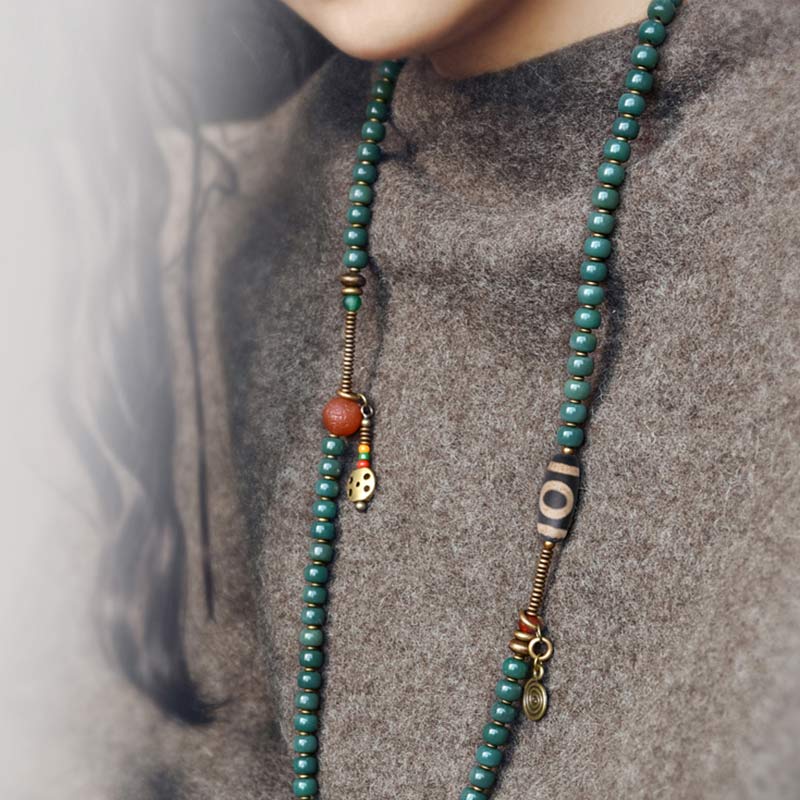 Wear FengShui 108 Mala Beads Bodhi Seed Dzi Bead Wisdom Bracelet