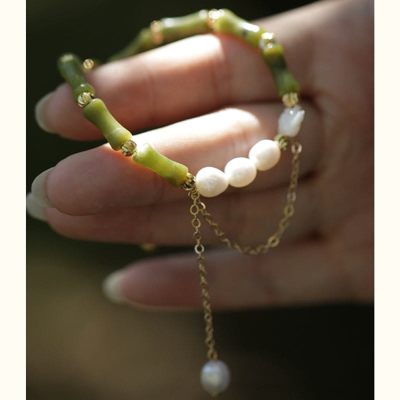 Wear FengShui Green Bamboo Jade Lily of the Valley Wealth Bracelet