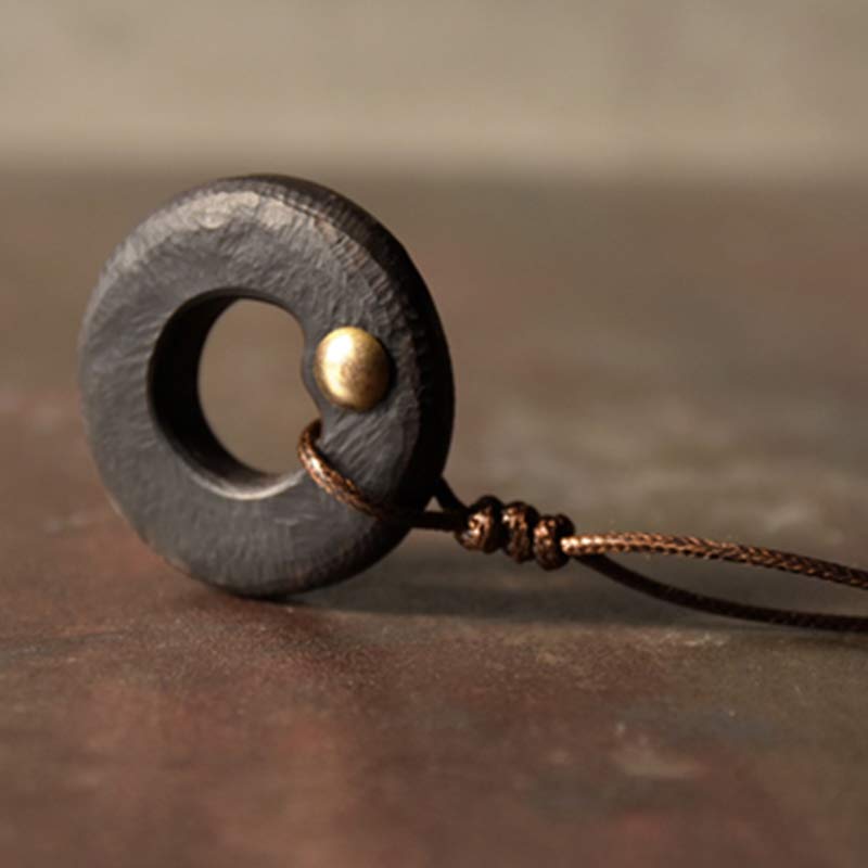 Wear FengShui Zen Circle Ebony Wood Peace Calm Necklace Pendant