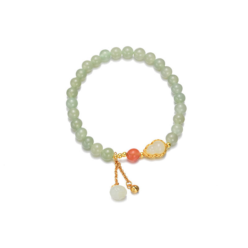 Wear FengShui 925 Sterling Silver Hetian Jade Gourd Lotus Abundance Luck Bracelet
