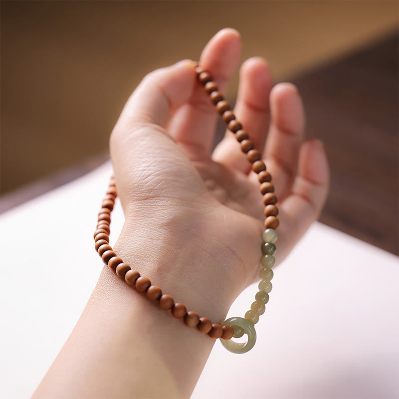 Wear FengShui Sandalwood Hetian Jade Protection Double Wrap Bracelet