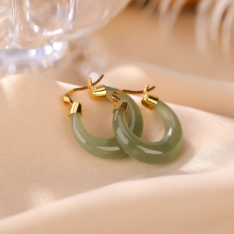 Wear FengShui Round Jade Cyan Jade Prosperity Luck Drop Earrings