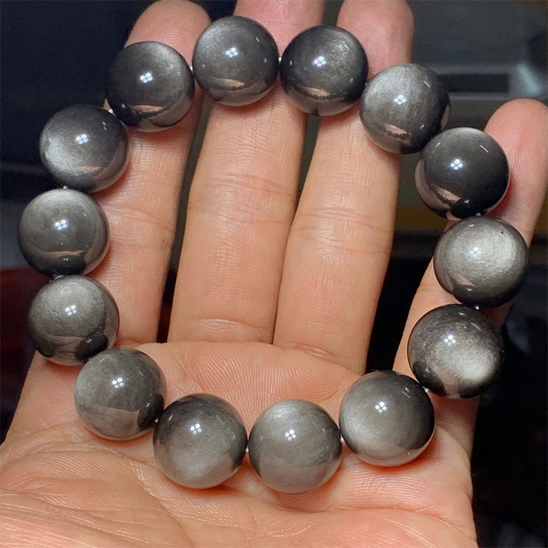 Wear FengShui Natural Silver Sheen Obsidian Soothing Protection Bracelet