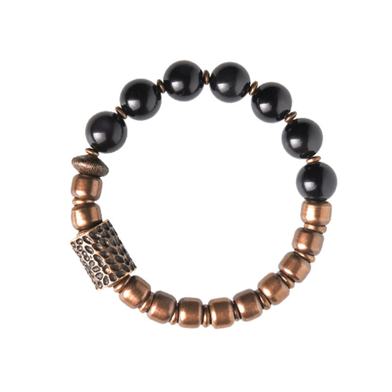 Wear FengShui Lava Rock Stone Rainbow Obsidian Brass Support Healing Bracelet