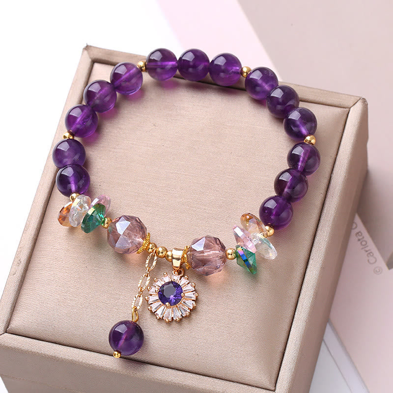 Wear FengShui Natural Amethyst Zircon Sun Healing Spiritual Charm Bracelet