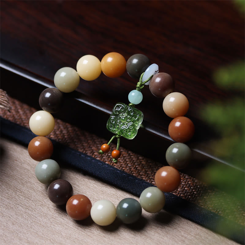 Wear FengShui Natural Multicolored Gradient Bodhi Seed Liuli Glass Charm Peace Bracelet