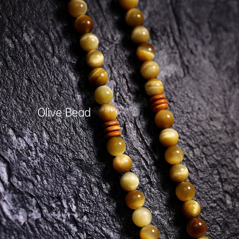 Wear FengShui 108 Mala Beads Natural Tiger Eye Copper Dorje Protection Tassel Bracelet